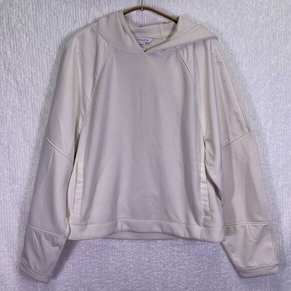 Athleta White Get Set Hoodie Raglan Long Sleeve Pullover Sweatshirt Medium - Picture 1 of 7